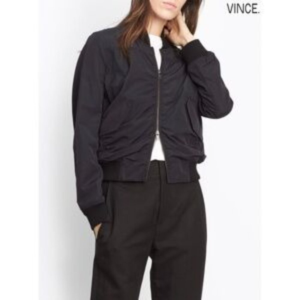 VINCE Washed Shrunken Cotton Blend Coastal Blue Bomber, EUC